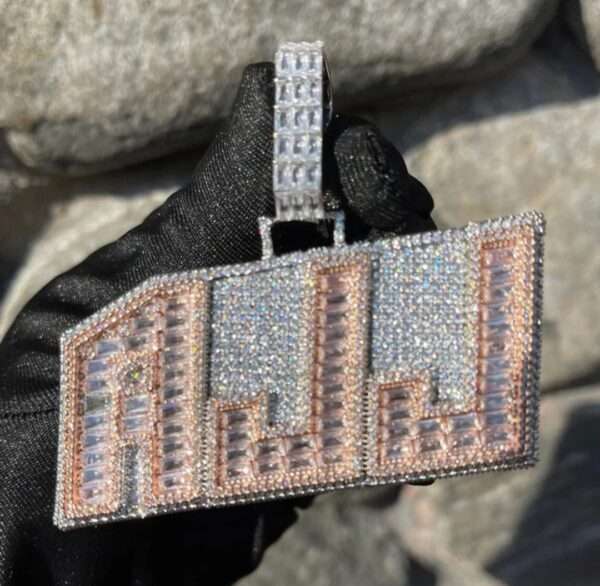 Baguette & Round Moissanite Diamond Customized Name Plates Necklace, Iced Out Personalized Pendant, Custom Name Necklace, Hip Hop Moissanite Diamond Jewelry , Men's Diamond Jewelry, Gift For Him