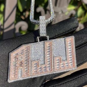IMG_20221020_154537 Baguette & Round Moissanite Diamond Customized Name Plates Necklace, Iced Out Personalized Pendant, Custom Name Necklace, Hip Hop Moissanite Diamond Jewelry , Men's Diamond Jewelry, Gift For Him