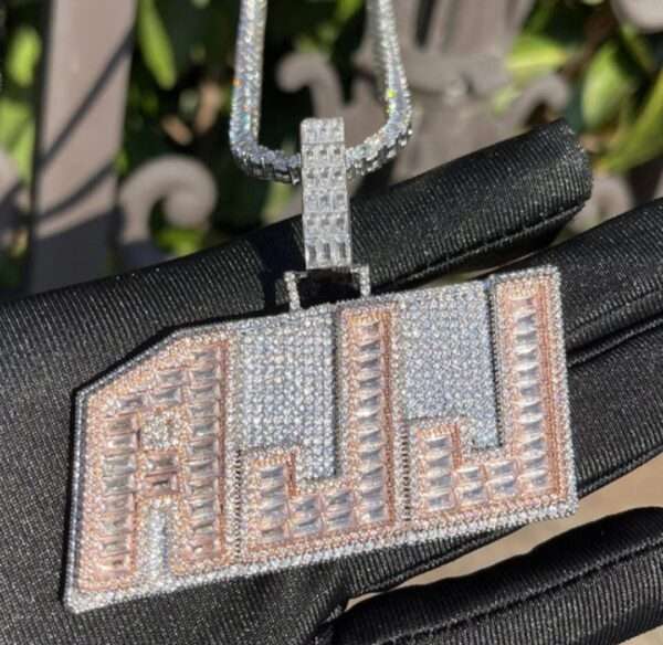 Baguette & Round Moissanite Diamond Customized Name Plates Necklace, Iced Out Personalized Pendant, Custom Name Necklace, Hip Hop Moissanite Diamond Jewelry , Men's Diamond Jewelry, Gift For Him