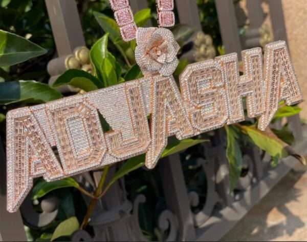 Baguette & Round Moissanite Diamond Customized Name Plates Necklace, Iced Out Personalized Pendant, Custom Name Necklace, Hip Hop Moissanite Diamond Jewelry , Men's Diamond Jewelry, Gift For Him