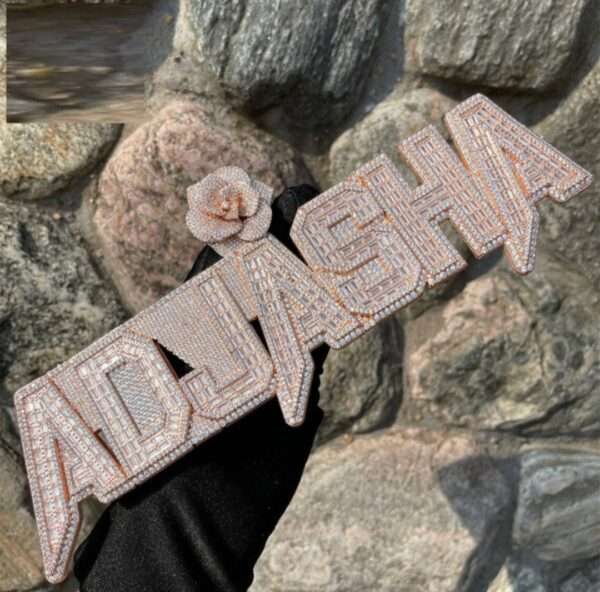 Baguette & Round Moissanite Diamond Customized Name Plates Necklace, Iced Out Personalized Pendant, Custom Name Necklace, Hip Hop Moissanite Diamond Jewelry , Men's Diamond Jewelry, Gift For Him