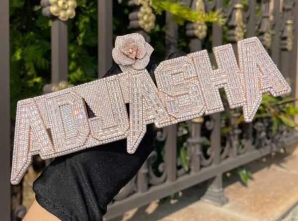 Baguette & Round Moissanite Diamond Customized Name Plates Necklace, Iced Out Personalized Pendant, Custom Name Necklace, Hip Hop Moissanite Diamond Jewelry , Men's Diamond Jewelry, Gift For Him