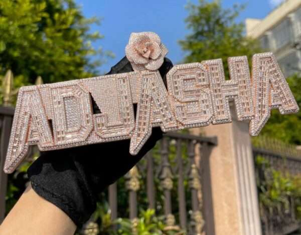 Baguette & Round Moissanite Diamond Customized Name Plates Necklace, Iced Out Personalized Pendant, Custom Name Necklace, Hip Hop Moissanite Diamond Jewelry , Men's Diamond Jewelry, Gift For Him