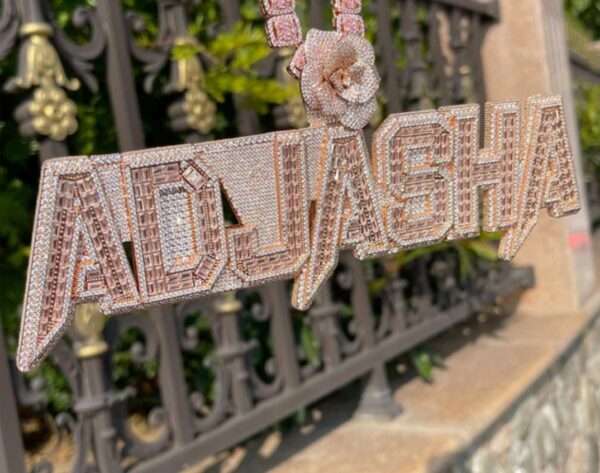 Baguette & Round Moissanite Diamond Customized Name Plates Necklace, Iced Out Personalized Pendant, Custom Name Necklace, Hip Hop Moissanite Diamond Jewelry , Men's Diamond Jewelry, Gift For Him
