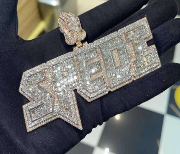 Baguette & Round Moissanite Diamond Customized Name Plates Necklace, Iced Out Personalized Pendant, Custom Name Necklace, Hip Hop Moissanite Diamond Jewelry , Men's Diamond Jewelry, Gift For Him