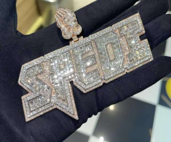 Baguette & Round Moissanite Diamond Customized Name Plates Necklace, Iced Out Personalized Pendant, Custom Name Necklace, Hip Hop Moissanite Diamond Jewelry , Men's Diamond Jewelry, Gift For Him