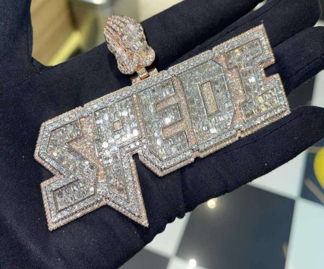 IMG_20221020_161231 Baguette & Round Moissanite Diamond Customized Name Plates Necklace, Iced Out Personalized Pendant, Custom Name Necklace, Hip Hop Moissanite Diamond Jewelry , Men's Diamond Jewelry, Gift For Him