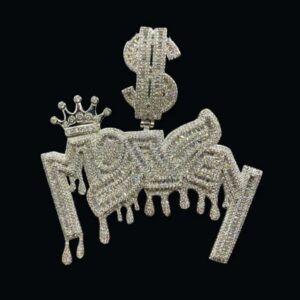 IMG_20221020_161550 Baguette & Round Moissanite Diamond Money with Dollar Sign and King Cap Luxury Pendant, Diamonds Hip Hop Pendent, Icy Letters Necklace, Jewelry Gift