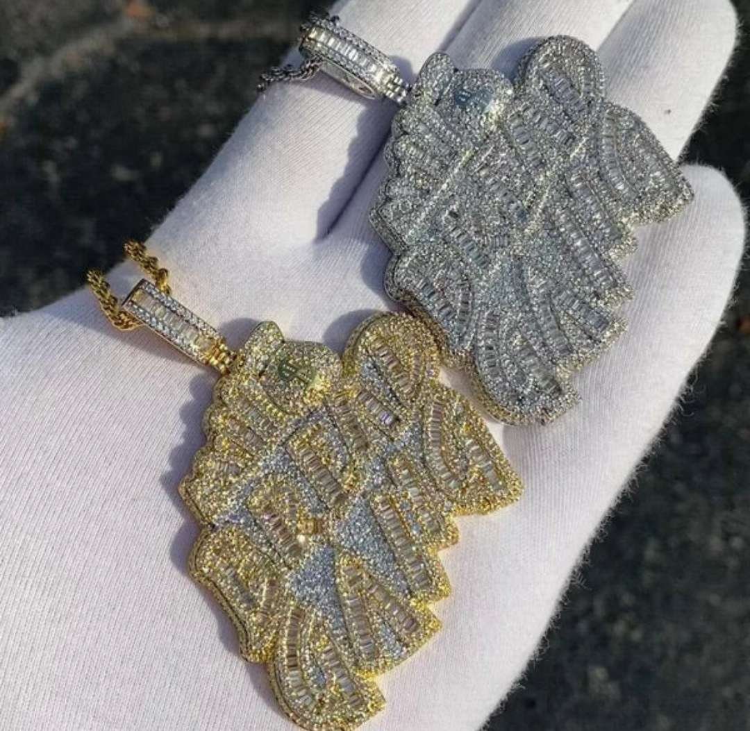 IMG_20221020_161702 - Copy Baguette & Round Moissanite Diamond NEW! BREAD GANG Money Bag Edition Iced Out Pendant, Diamonds Hip Hop Pendent, Icy Letters Necklace, Jewelry Gift