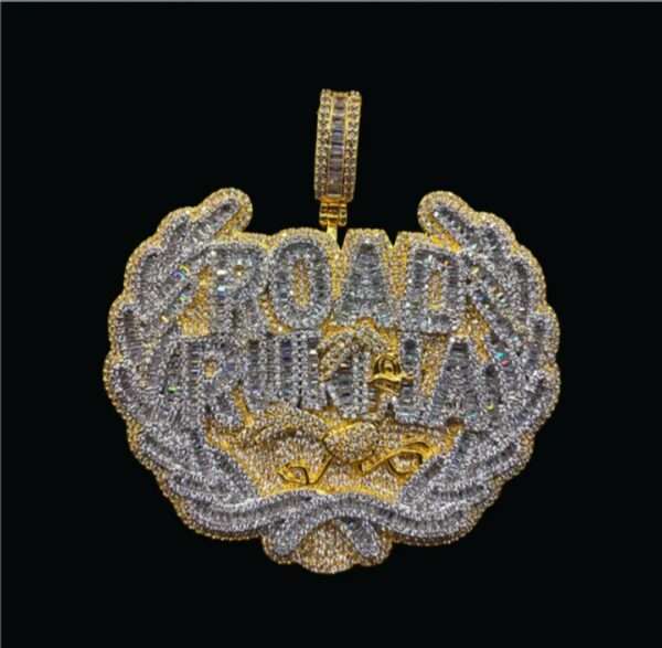 Baguette & Round Moissanite Diamond LIMITED! Road Runna Two Tone Color Badge Pendant, Diamonds Hip Hop Pendent, Icy Letters Necklace, Jewelry Gift