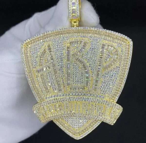 Baguette & Round Moissanite Diamond ABP All Bout Paper BIG Luxury Iced Diamond Pendant, Icy Letters Necklace, Jewelry Gift