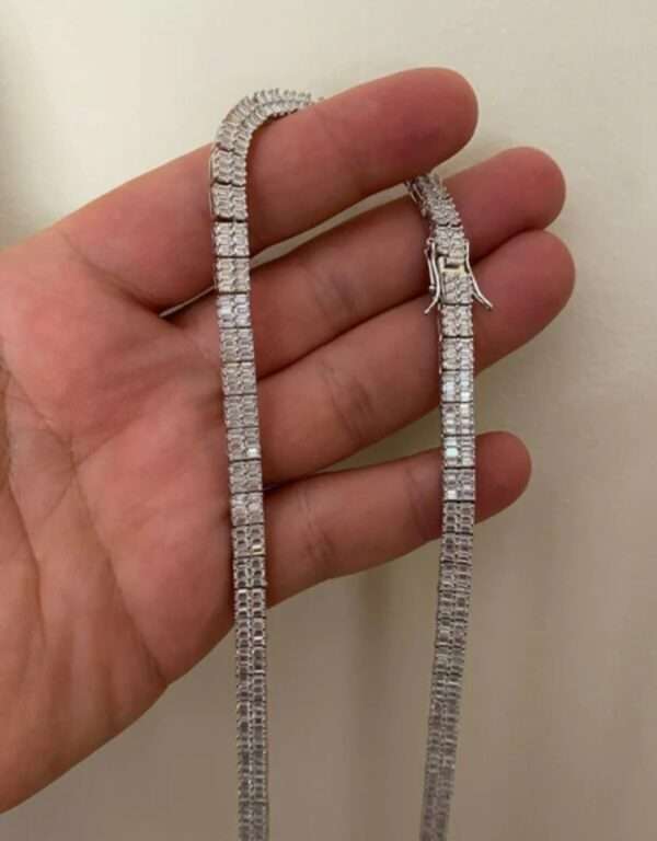 Baguette Moissanite Diamond 5mm Iced Out Diamond Tennis Chain, Sterling Silver 14K Gold Plated Hip Hop Cluster Tennis Chain Necklace