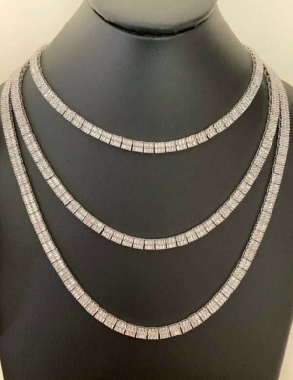Baguette Moissanite Diamond 5mm Iced Out Diamond Tennis Chain, Sterling Silver 14K Gold Plated Hip Hop Cluster Tennis Chain Necklace
