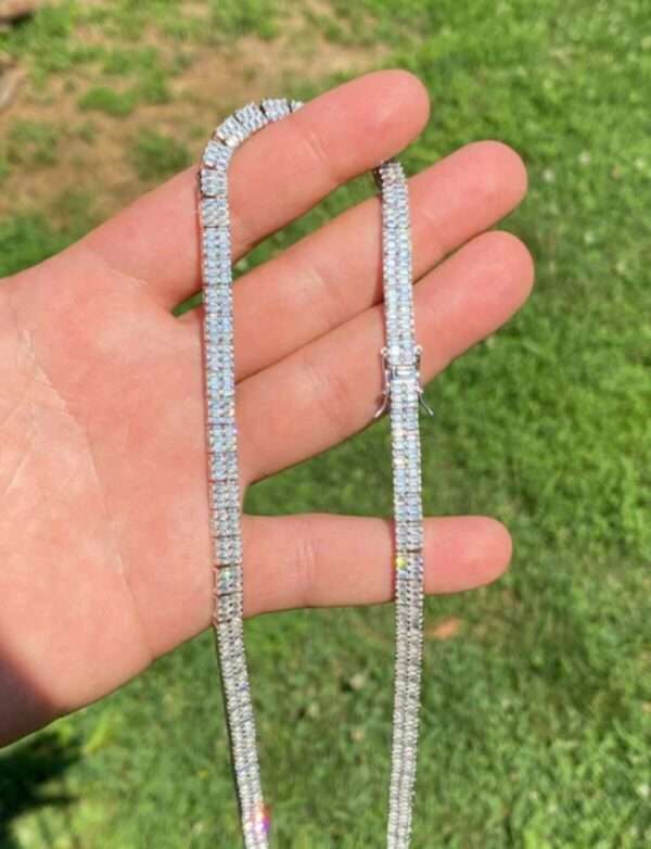 Baguette Moissanite Diamond 5mm Iced Out Diamond Tennis Chain, Sterling Silver 14K Gold Plated Hip Hop Cluster Tennis Chain Necklace