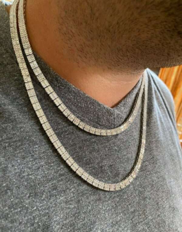 Baguette Moissanite Diamond 5mm Iced Out Diamond Tennis Chain, Sterling Silver 14K Gold Plated Hip Hop Cluster Tennis Chain Necklace