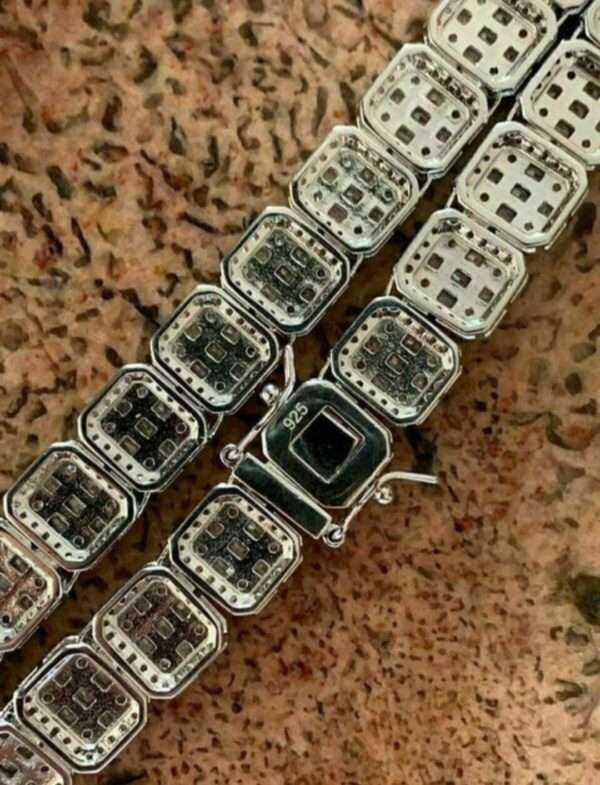 Baguette & Round Moissanite Diamond 11mm Iced Out Diamond Tennis Chain, Sterling Silver 14K Gold Plated Hip Hop Cluster Tennis Chain Necklace