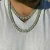 Baguette & Round Moissanite Diamond 11mm Iced Out Diamond Tennis Chain, Sterling Silver 14K Gold Plated Hip Hop Cluster Tennis Chain Necklace