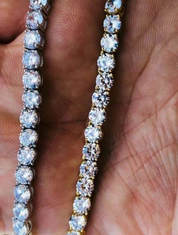 Round Moissanite Diamond 5mm Iced Out Diamond Tennis Chain, Sterling Silver 14K Gold Plated Hip Hop Cluster Tennis Chain Necklace