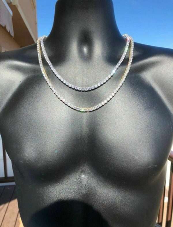 Round Moissanite Diamond 5mm Iced Out Diamond Tennis Chain, Sterling Silver 14K Gold Plated Hip Hop Cluster Tennis Chain Necklace