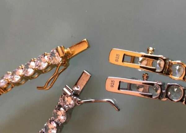 Round Moissanite Diamond 5mm Iced Out Diamond Tennis Chain, Sterling Silver 14K Gold Plated Hip Hop Cluster Tennis Chain Necklace