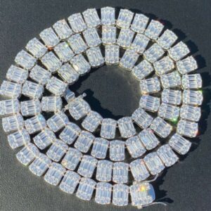 IMG_20221020_172211 Baguette & Round Moissanite Diamond 16mm Iced Out Diamond Tennis Chain, Sterling Silver 14K Rose Gold Plated Hip Hop Cluster Tennis Chain Necklace