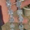Baguette & Round Moissanite Diamond 11mm Iced Out Diamond Tennis Chain, Sterling Silver 14K Rose Gold Plated Hip Hop Cluster Tennis Chain Necklace
