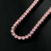 Round Pink Sapphire Diamond 5mm Iced Out Diamond Tennis Chain, Sterling Silver 14K Gold Plated Hip Hop Cluster Tennis Chain Necklace