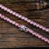 IMG_20221020_173129 Round Pink Sapphire Diamond 5mm Iced Out Diamond Tennis Chain, Sterling Silver 14K Gold Plated Hip Hop Cluster Tennis Chain Necklace