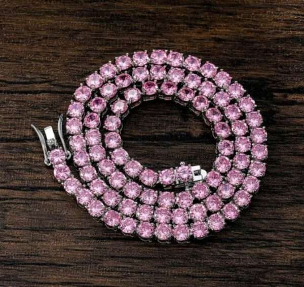 IMG_20221020_173142 Round Pink Sapphire Diamond 5mm Iced Out Diamond Tennis Chain, Sterling Silver 14K Gold Plated Hip Hop Cluster Tennis Chain Necklace