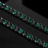 Round Black & Green Sapphire Diamond 5mm Iced Out Diamond Tennis Chain, Sterling Silver 14K Gold Plated Hip Hop Cluster Tennis Chain Necklace
