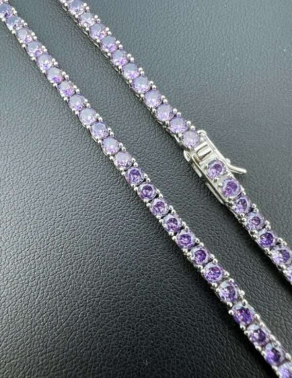 Round Blue Sapphire Diamond 5mm Iced Out Diamond Tennis Chain, Sterling Silver 14K Gold Plated Hip Hop Cluster Tennis Chain Necklace