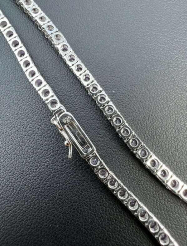 Round Blue Sapphire Diamond 5mm Iced Out Diamond Tennis Chain, Sterling Silver 14K Gold Plated Hip Hop Cluster Tennis Chain Necklace