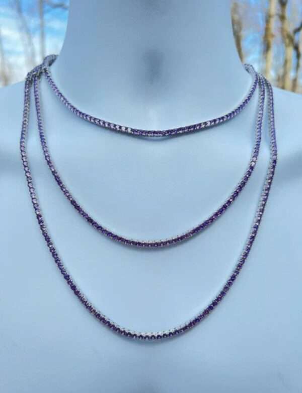 Round Blue Sapphire Diamond 5mm Iced Out Diamond Tennis Chain, Sterling Silver 14K Gold Plated Hip Hop Cluster Tennis Chain Necklace