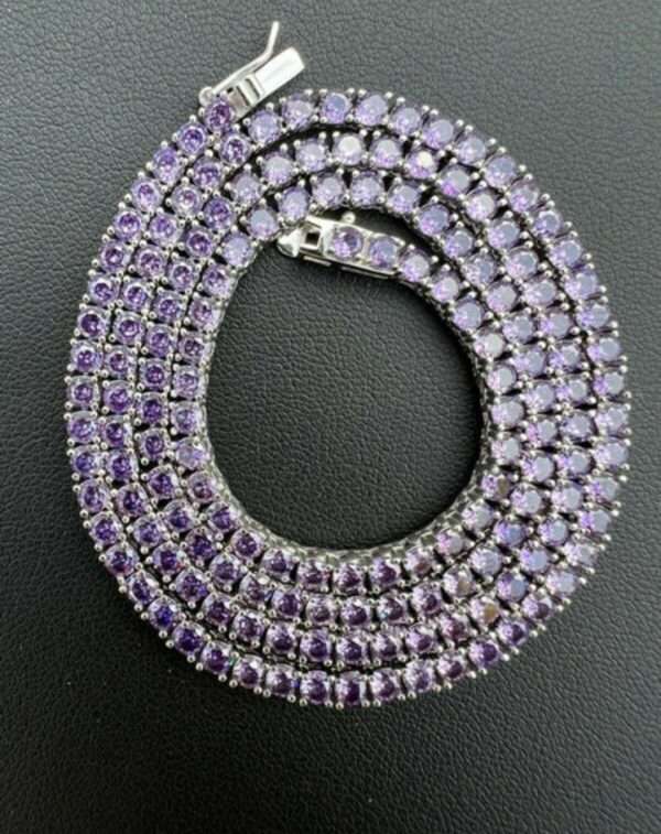 Round Blue Sapphire Diamond 5mm Iced Out Diamond Tennis Chain, Sterling Silver 14K Gold Plated Hip Hop Cluster Tennis Chain Necklace