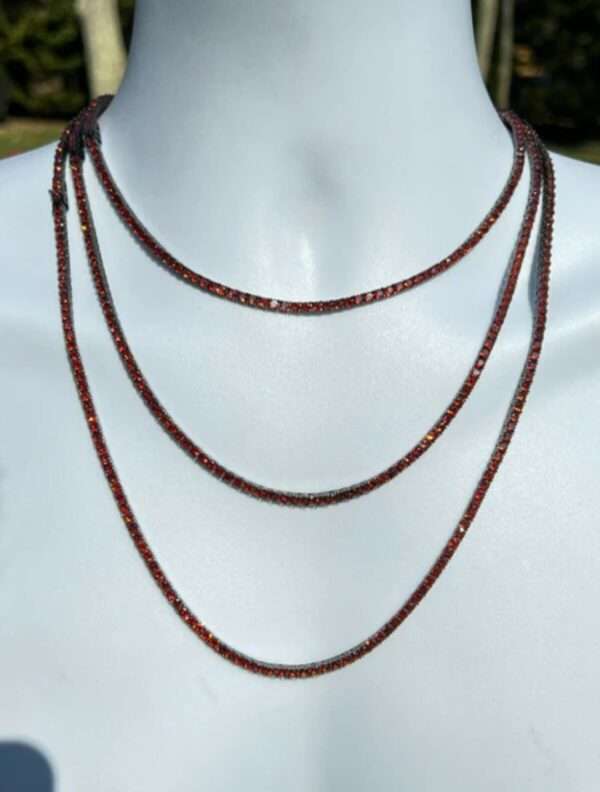 Round Red Ruby Diamond 5mm Iced Out Diamond Tennis Chain, Sterling Silver 14K Gold Plated Hip Hop Cluster Tennis Chain Necklace