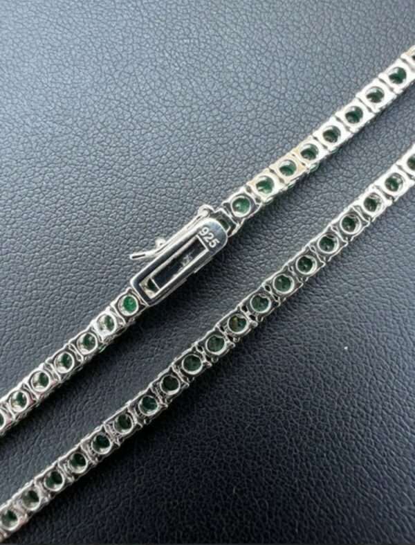Round Green Emerald Diamond 5mm Iced Out Diamond Tennis Chain, Sterling Silver 14K Gold Plated Hip Hop Cluster Tennis Chain Necklace