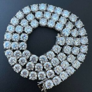 Round White Moissanite Diamond 8mm Big Moissanite Tennis Chain, Sterling Silver 14K Gold Plated Hip Hop Cluster Tennis Chain Necklace