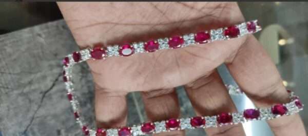 IMG_20221020_174803 Oval & Round Cut Ruby and Diamond Tennis Necklace 14K Yellow Gold Over, Ruby tennis Necklace Anniversary Gift, Necklace Gift For Her