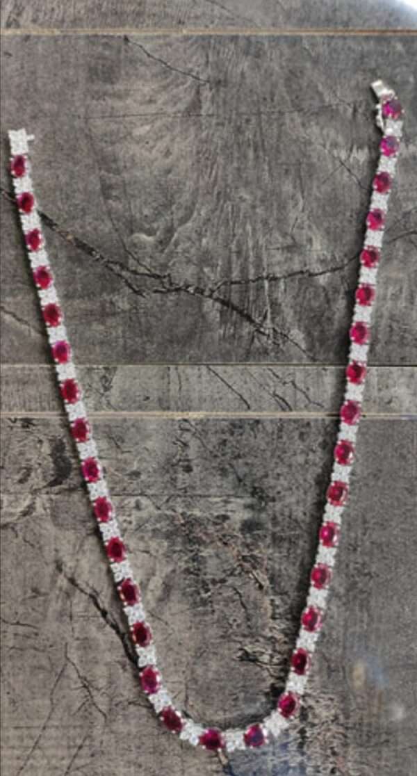 IMG_20221020_174821 Oval & Round Cut Ruby and Diamond Tennis Necklace 14K Yellow Gold Over, Ruby tennis Necklace Anniversary Gift, Necklace Gift For Her