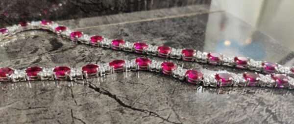 IMG_20221020_174856 Oval & Round Cut Ruby and Diamond Tennis Necklace 14K Yellow Gold Over, Ruby tennis Necklace Anniversary Gift, Necklace Gift For Her