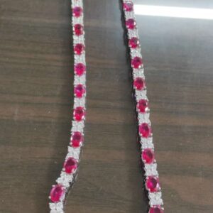 Oval & Round Cut Ruby and Diamond Tennis Necklace 14K Yellow Gold Over, Ruby tennis Necklace Anniversary Gift, Necklace Gift For Her