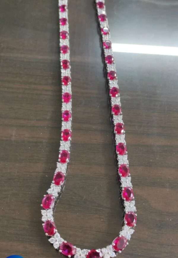 IMG_20221020_174915 Oval & Round Cut Ruby and Diamond Tennis Necklace 14K Yellow Gold Over, Ruby tennis Necklace Anniversary Gift, Necklace Gift For Her