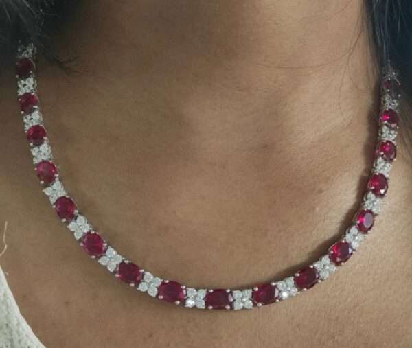 IMG_20221020_174944 Oval & Round Cut Ruby and Diamond Tennis Necklace 14K Yellow Gold Over, Ruby tennis Necklace Anniversary Gift, Necklace Gift For Her