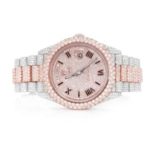 IMG_20221031_154731 Rolex Sky Dweller Round Moissanite Diamond Men Watch, 42mm Dial Ross & White Gold 2 Tone Plated Stainless Steel Men Watch For Gift, Fully Iced Out Birthday Gift Watch For Him