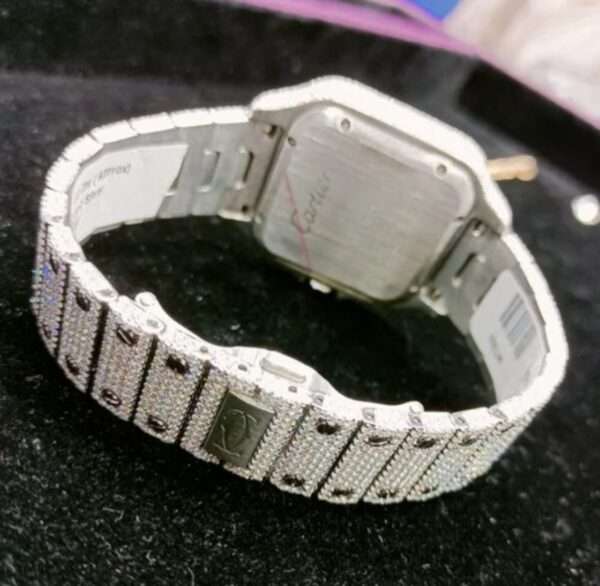 Cartier Santos Moissanite Diamond Men Watch, Stainless Steel 2 Tone Gold Plated Men Watch For Birthday Gift