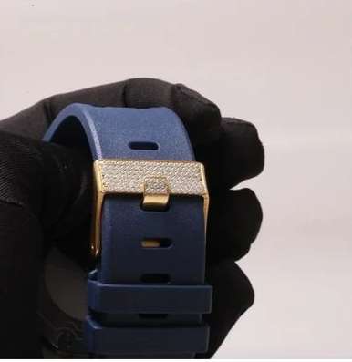 Audemars Piguet Full Iced Out Yellow & White Gold Plated Moissanite Diamond Men Watch, Silicon Blue Band All Chronology Working 42mm Men Watch