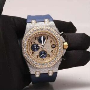 IMG_20221031_160434 Audemars Piguet Full Iced Out Yellow & White Gold Plated Moissanite Diamond Men Watch, Silicon Blue Band All Chronology Working 42mm Men Watch