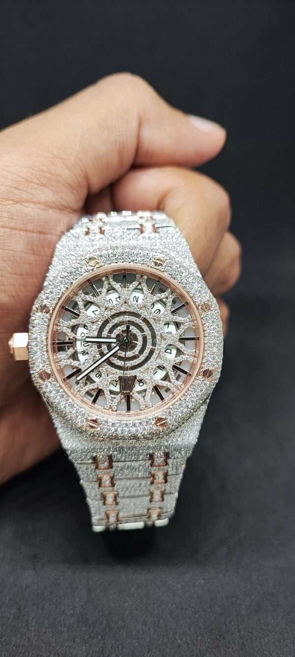 Audemars Piguet Skeleton Full Iced Out Moissanite Diamond Men Watch, Stainless Steel White Gold Plated Swiss Made Swiss Movement 42mm Men Diamond Watch