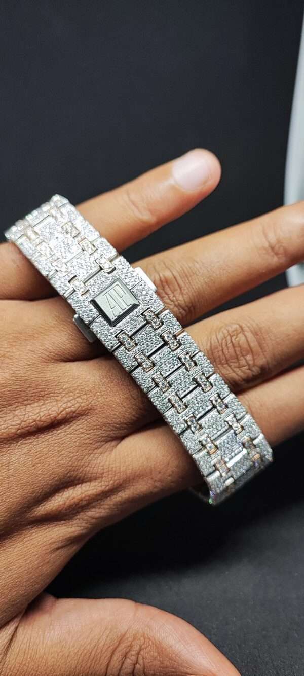 Audemars Piguet Skeleton Full Iced Out Moissanite Diamond Men Watch, Stainless Steel White Gold Plated Swiss Made Swiss Movement 42mm Men Diamond Watch