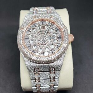 Audemars Piguet Skeleton Full Iced Out Moissanite Diamond Men Watch, Stainless Steel White Gold Plated Swiss Made Swiss Movement 42mm Men Diamond Watch